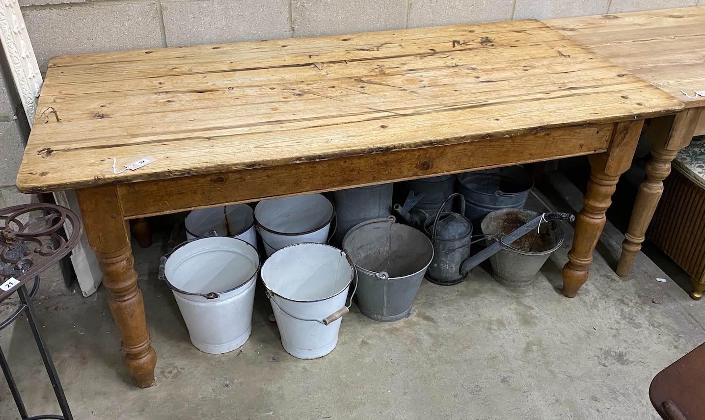 A Victorian and later rectangular pine kitchen table, width 183cm, depth 90cm, height 76cm